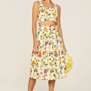 Rachel Antonoff Vinnie Midi Skirt with Belt in Heirloom Tomato Print